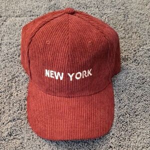 New York Red Strapback Corduroy Cap Unisex